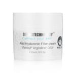 DERMOTECHNOLOGY® Acid Hyaluronic Filler Cream with Matrixyl, Argireline, and Q10, designed for skin hydration and wrinkle reduction.