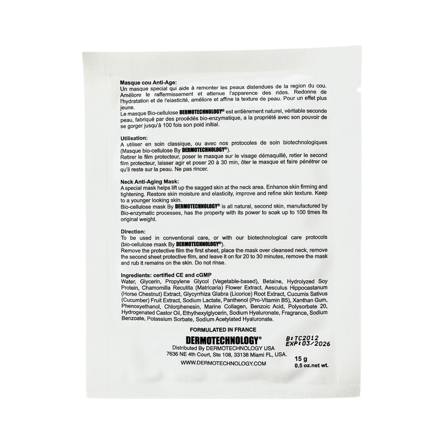 Information label of DERMOTECHNOLOGY BIO-CELLULOSE Neck Anti-Aging Mask