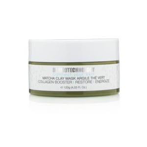 Dermotechnology Matcha Clay Mask container, highlighting collagen-boosting properties