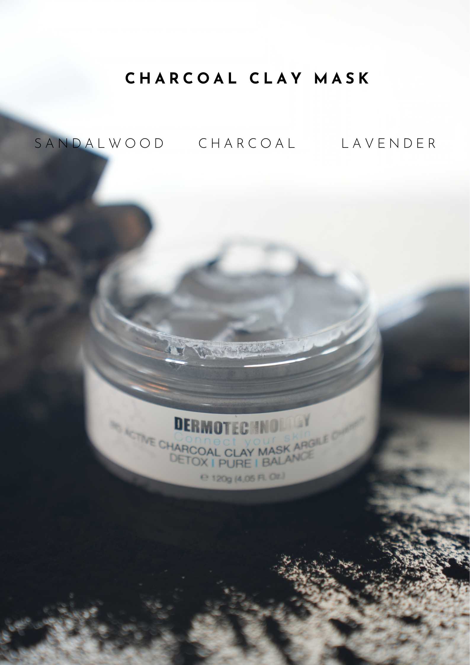 Charcoal clay mask display